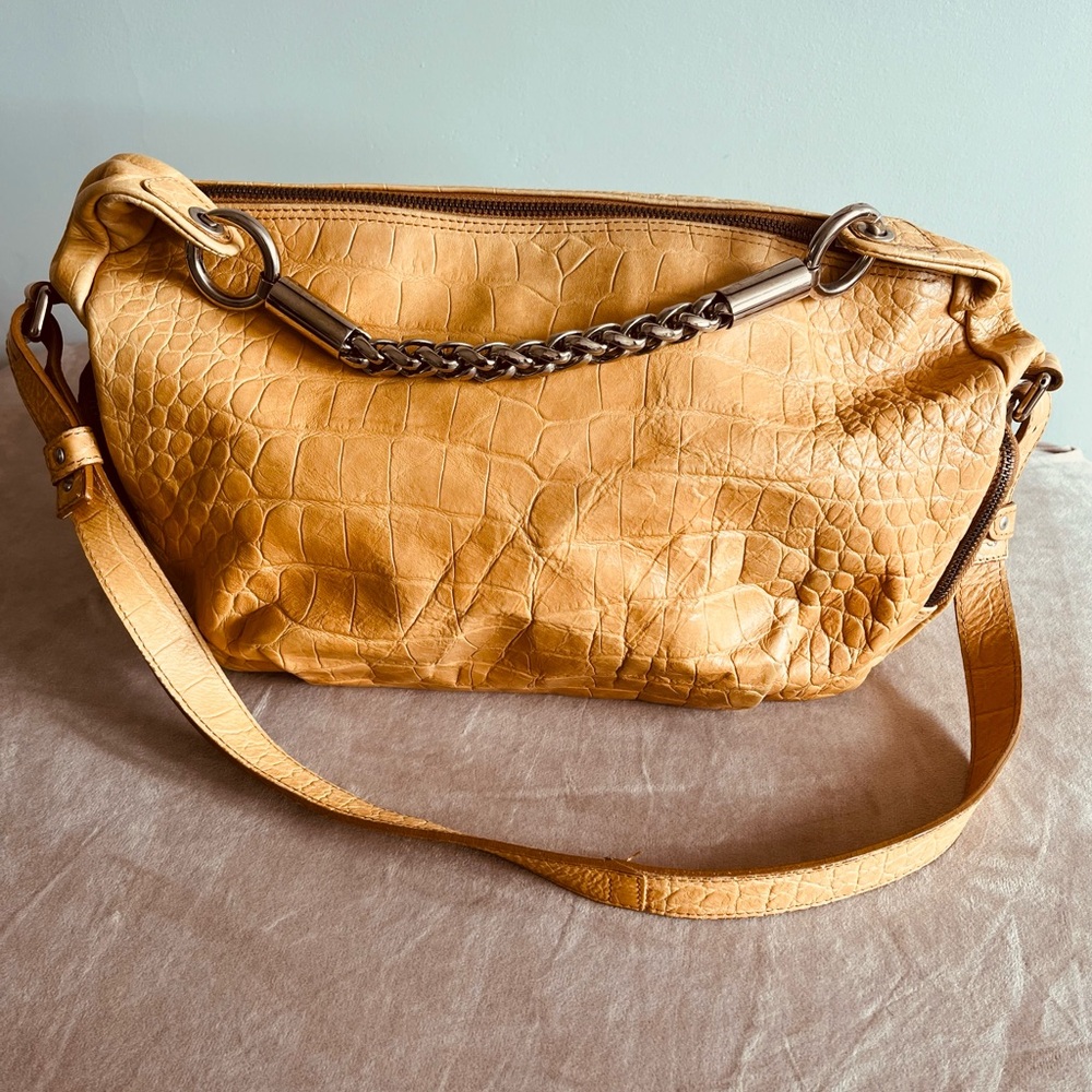 Furla Elegant Tan Croc-Embossed Shoulder Bag